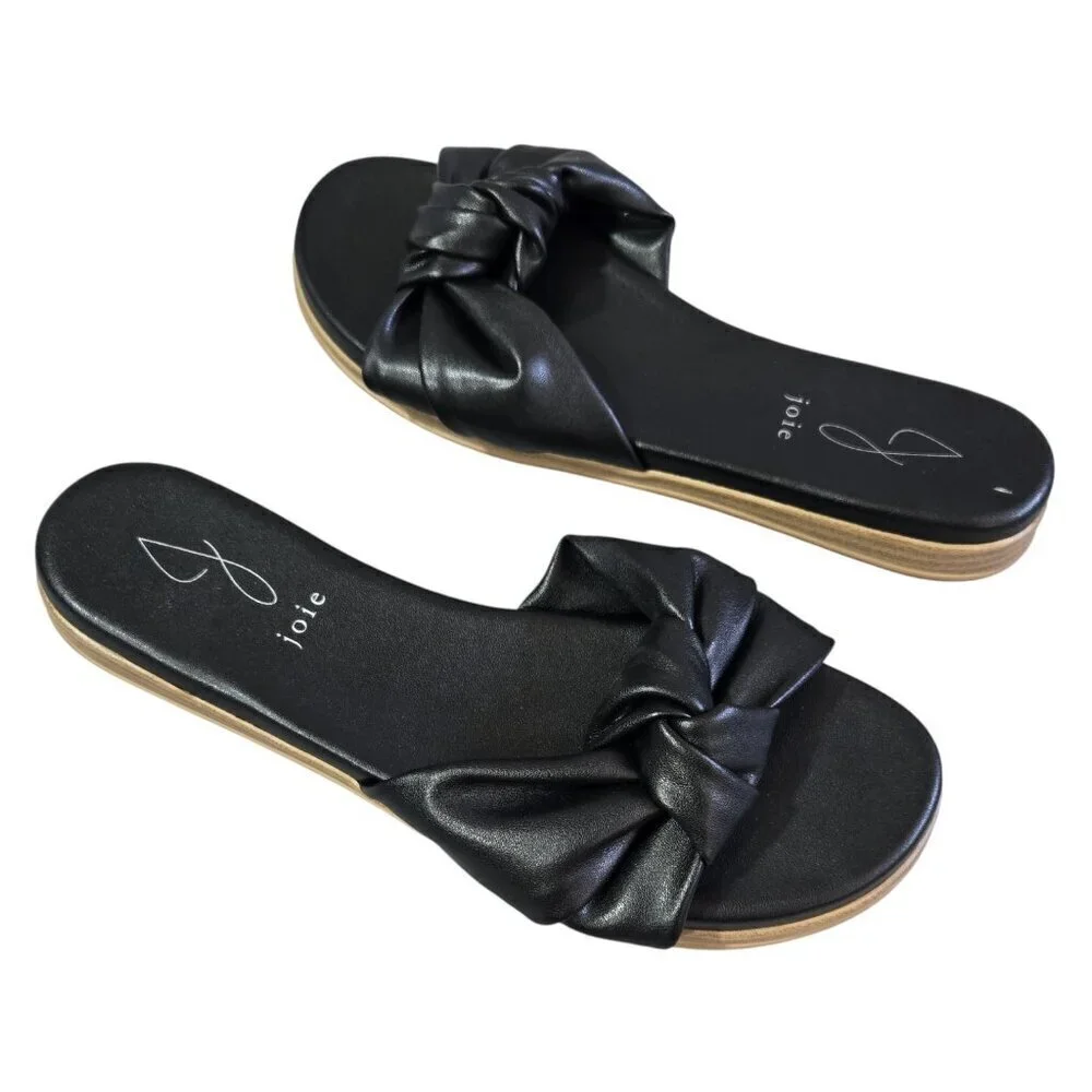 Joie Black Knot Slide Sandals Slip On Flats Dressy Neutral Vacation Whimsical